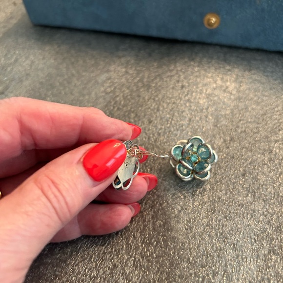 Elegant Silver and Blue Floral Earrings - Picture 5 of 5